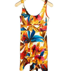 Evan Picone Women's Multicolored Tropical Print Sleeveless Midi Dress